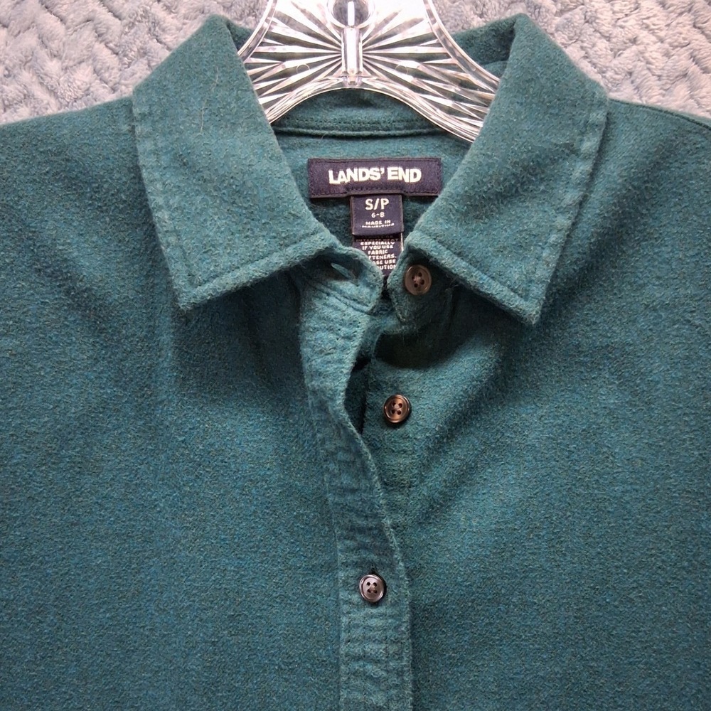Lands End Womens Teal Green 100% Cotton Flannel Button Down Shirt Small 6-8